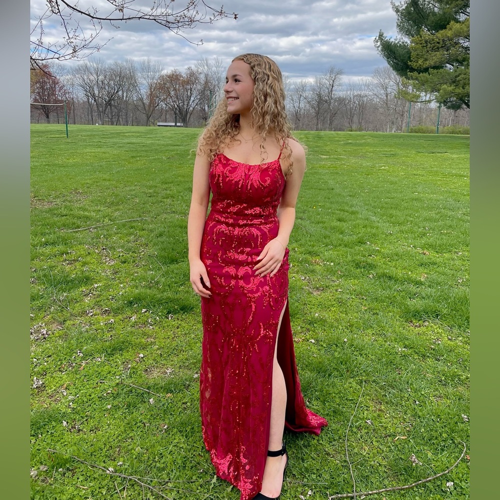 Red sequence prom dress